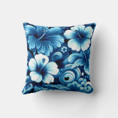 熱帯ハワイアン花ハイビスカスブルーパターン クッション (裏面)