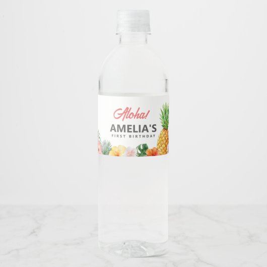 熱帯ハワイアン誕生日ウォーターボトルラベル ペットボトルラベル (正面)