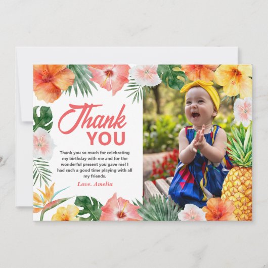 熱帯ハワイアン誕生日写真サンキューカード サンキューカード (正面)