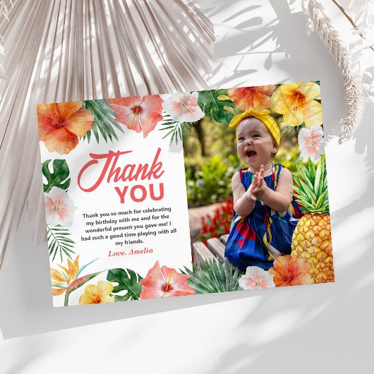 熱帯ハワイアン誕生日写真サンキューカード サンキューカード