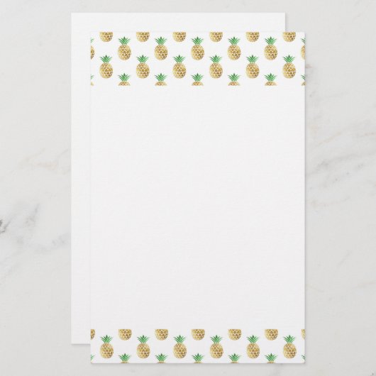 熱帯ハワイアン金箔パイナップルパターン 便箋 (正面/裏面)