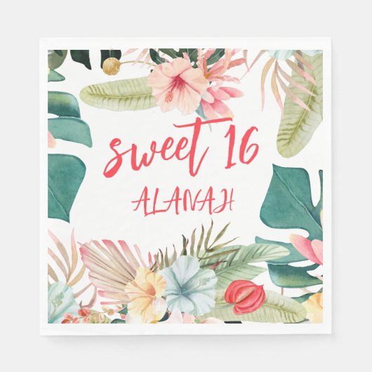 熱帯ハワイアン16誕生日 スタンダードランチョンナプキン (正面)