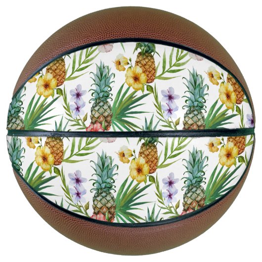 熱帯ハワイテーマ水彩パイナップル模様 バスケットボール (正面)