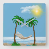 熱帯ハンモックとヤシの木 スクエア壁時計 (正面)