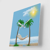 熱帯ハンモックとヤシの木 スクエア壁時計 (傾斜)