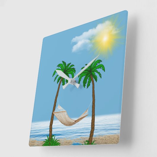 熱帯ハンモックとヤシの木 スクエア壁時計 (傾斜)