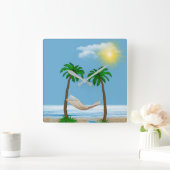 熱帯ハンモックとヤシの木 スクエア壁時計 (ホーム)