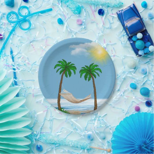 熱帯ハンモックとヤシの木 ペーパープレート (パーティー)