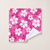 熱帯バイオレット白ハイビスカスフラワーパターン バスタオルセット (ウォッシュタオル)