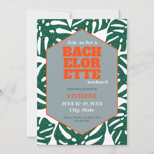 熱帯バチェロレッテグリッターモンステラ 招待状 (正面)