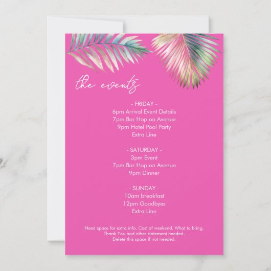 熱帯バチェロレッテ日程 招待状 (裏面)