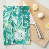 熱帯バナナの葉のジャングルの緑 キッチンタオル (四つ折り)