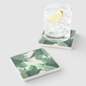 熱帯バナナの葉のプリントの大理石の石のコースター ストーンコースター (横)