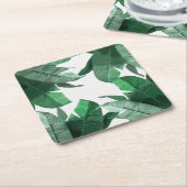 熱帯バナナの葉のプリントの正方形のコースター スクエアペーパーコースター (アングル)
