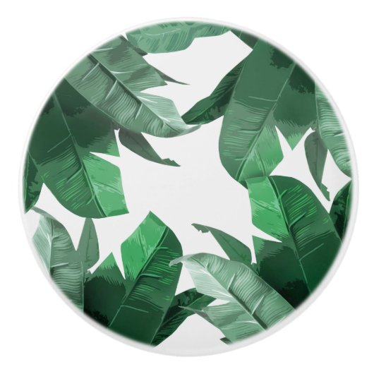 熱帯バナナの葉のプリントの陶磁器のドア・ノブ セラミックノブ (正面)