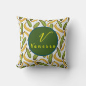 熱帯バナナの葉のモノグラムのスクリプト クッション (正面)