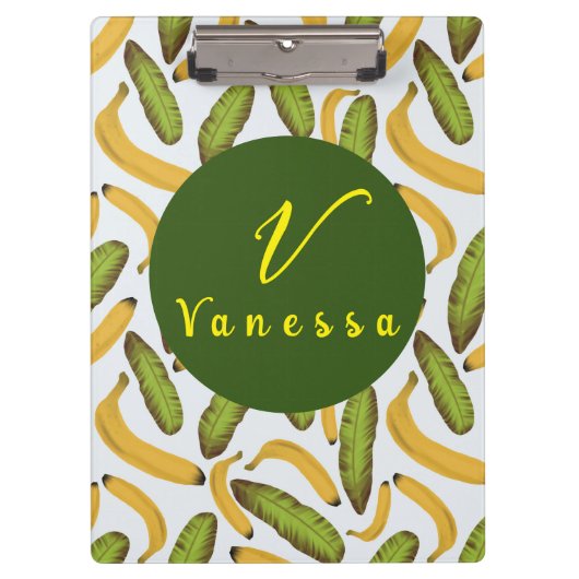 熱帯バナナの葉のモノグラムのスクリプト クリップボード (正面)