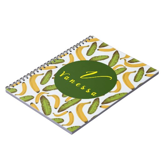 熱帯バナナの葉のモノグラムのスクリプト ノートブック (左側)