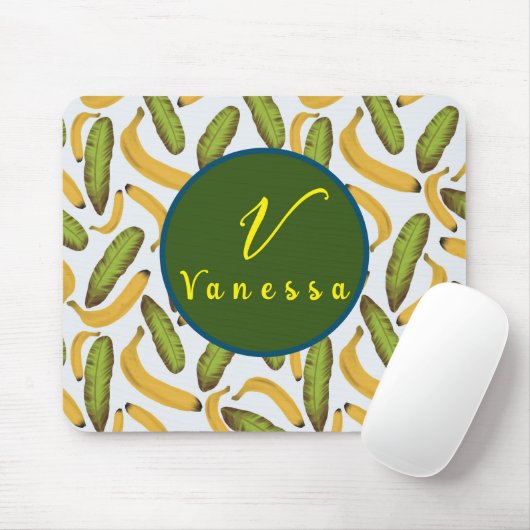 熱帯バナナの葉のモノグラムのスクリプト マウスパッド (マウス)