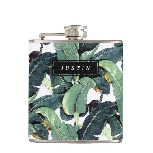 熱帯バナナの葉のヤシの木のビニールの包まれたなフラスコ フラスク (正面)