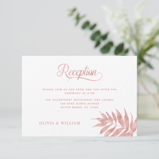 熱帯バラエレガント金ゴールドホワイトウェディングレセプション エンクロージャーカード (スタンド正面)