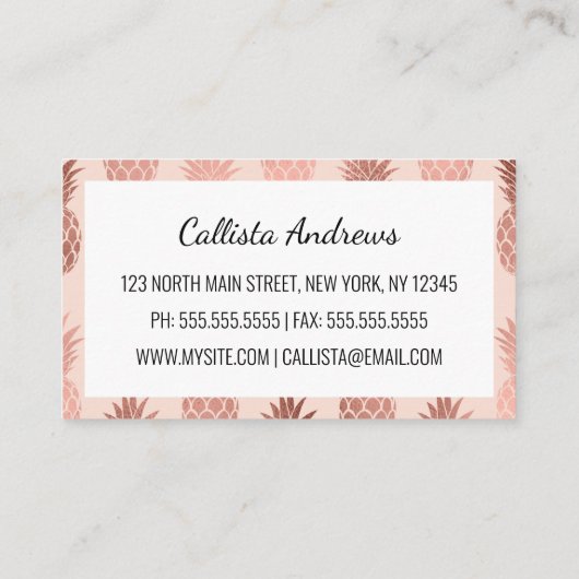 熱帯バラガーリー金ゴールド夏パイナップルパターン 名刺 (裏面)