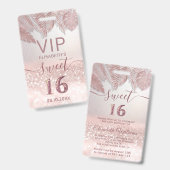熱帯バラ金ゴールドグリッタースクリプトSweet 16 VIP バッジ (Front & Back)