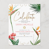 熱帯バルミツワー金ゴールドスクリプトフローラ水色 エンクロージャーカード (正面)