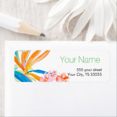 熱帯バードオブパラダイスフラワーウォーター色デザイン ラベル (インサイチュ)