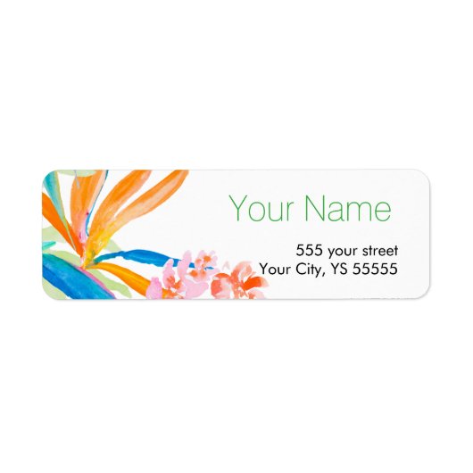 熱帯バードオブパラダイスフラワーウォーター色デザイン ラベル (正面)