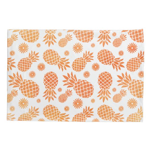 熱帯パイナップルと花オレンジ色の白い芸術 枕カバー (裏面)