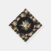 熱帯パイナップルのハイビスカスの葉が黒 スタンダードカクテルナプキン (角)