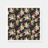 熱帯パイナップルのハイビスカスの葉が黒 スタンダードカクテルナプキン (正面)