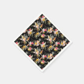 熱帯パイナップルのハイビスカスの葉が黒 スタンダードカクテルナプキン (角)
