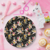 熱帯パイナップルのハイビスカスの葉が黒 ペーパープレート (パーティー)