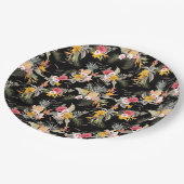 熱帯パイナップルのハイビスカスの葉が黒 ペーパープレート (アングル)