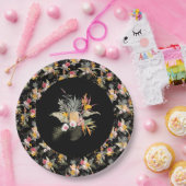 熱帯パイナップルのハイビスカスの葉が黒 ペーパープレート (パーティー)