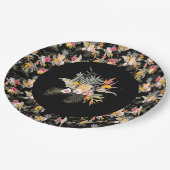 熱帯パイナップルのハイビスカスの葉が黒 ペーパープレート (アングル)