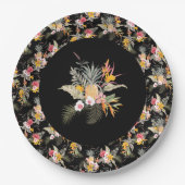 熱帯パイナップルのハイビスカスの葉が黒 ペーパープレート (正面)