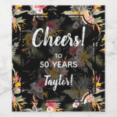 熱帯パイナップルのハイビスカスの葉が黒 ワインラベル (シングルラベル)