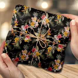 熱帯パイナップルのハイビスカスの葉が黒 薄葉紙