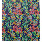 熱帯パイナップルのハイビスカスパターン シャワーカーテン (正面)