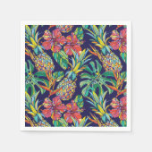 熱帯パイナップルのハイビスカスパターン スタンダードカクテルナプキン (正面)