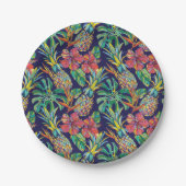 熱帯パイナップルのハイビスカスパターン ペーパープレート (正面)