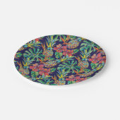熱帯パイナップルのハイビスカスパターン ペーパープレート (アングル)