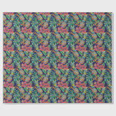 熱帯パイナップルのハイビスカスパターン ラッピングペーパー (フラット)