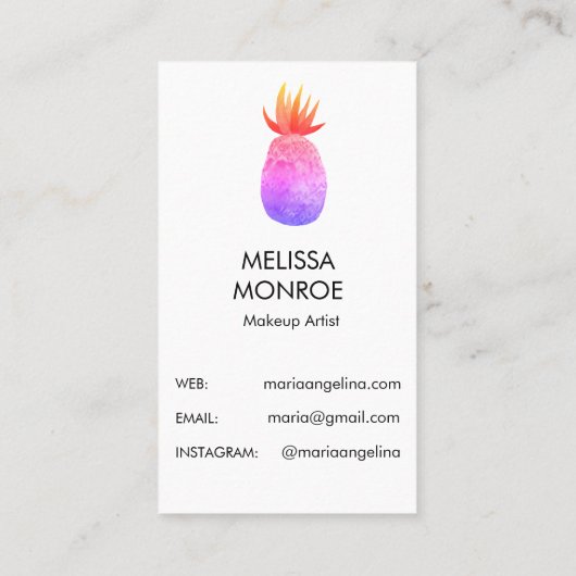 熱帯パイナップルの水色ピンク紫のパターン 名刺 (裏面)