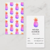 熱帯パイナップルの水色ピンク紫のパターン 名刺 (正面/裏面)