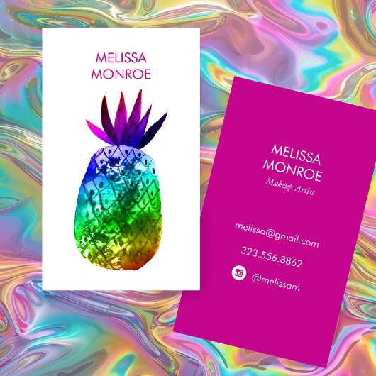 熱帯パイナップルの水色ピンク紫の虹 名刺