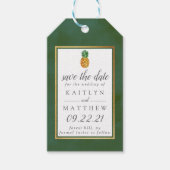 熱帯パイナップルの結婚式の日付を保存 ギフトタグ (正面)